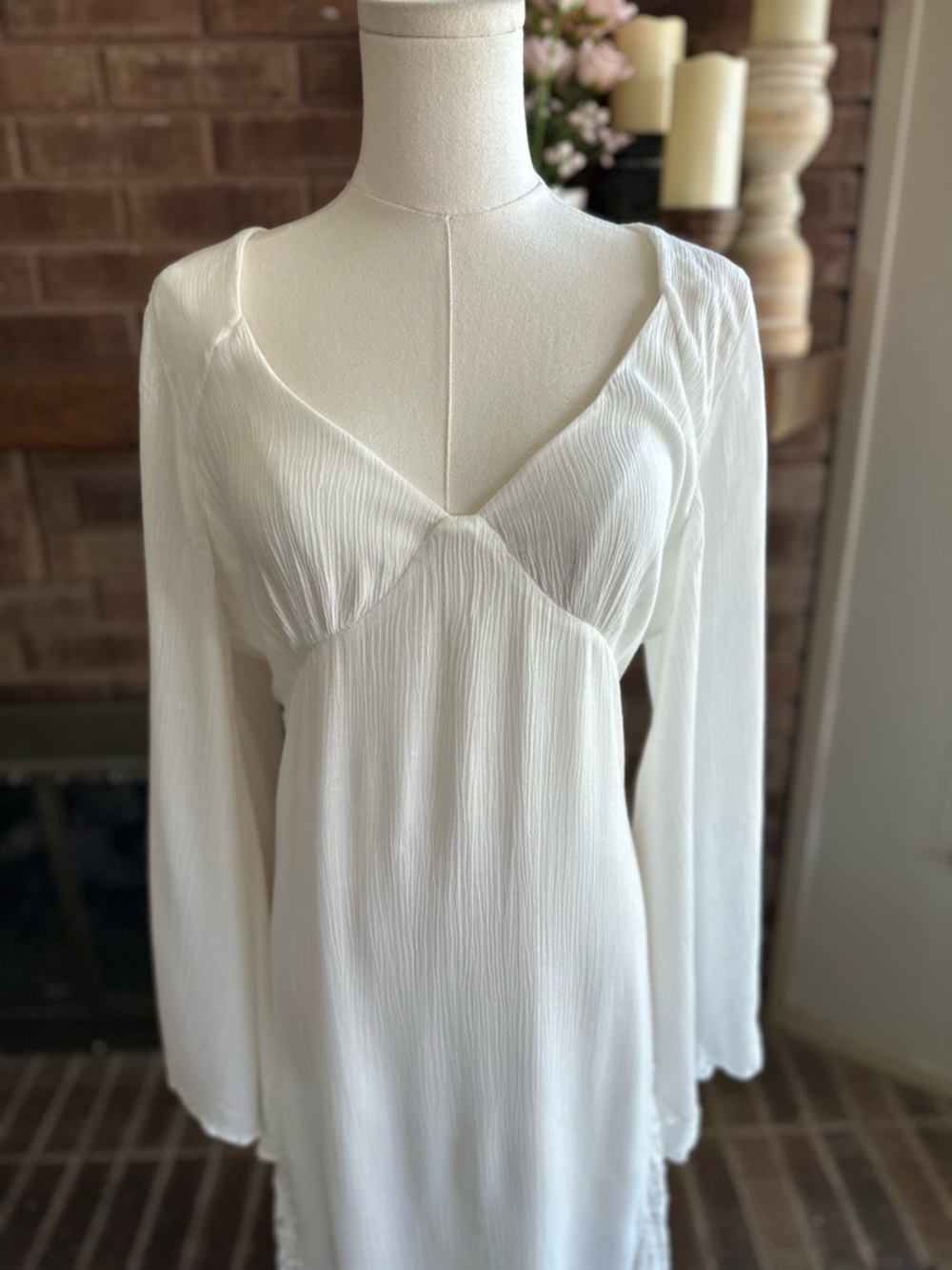 Free People Hazel Ivory Lace Panel Lantern Sleeve Maxi Dress M - Picture 5 of 8
